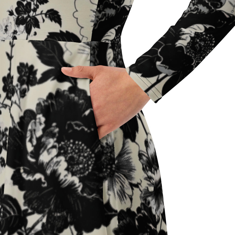 All-over print long sleeve midi dress 373kl10