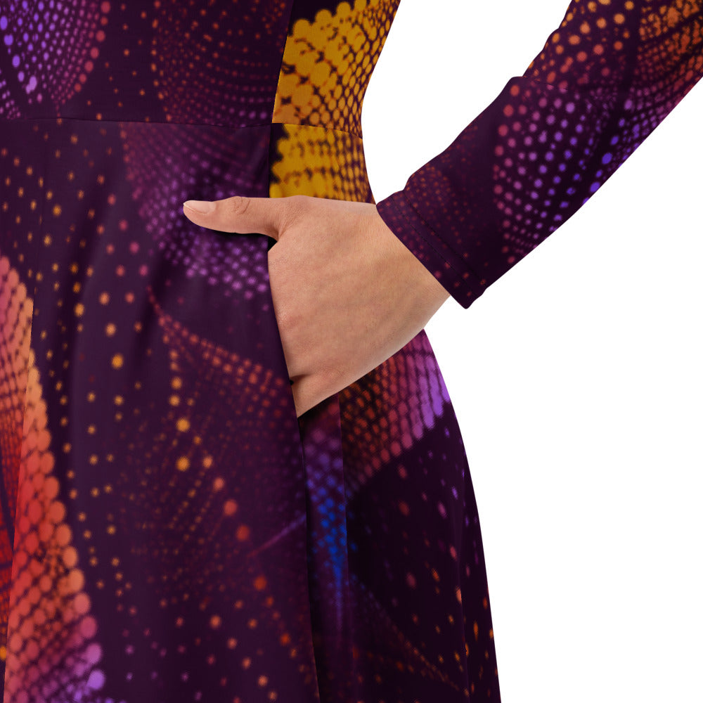 All-over print long sleeve midi dress Kn42kl10