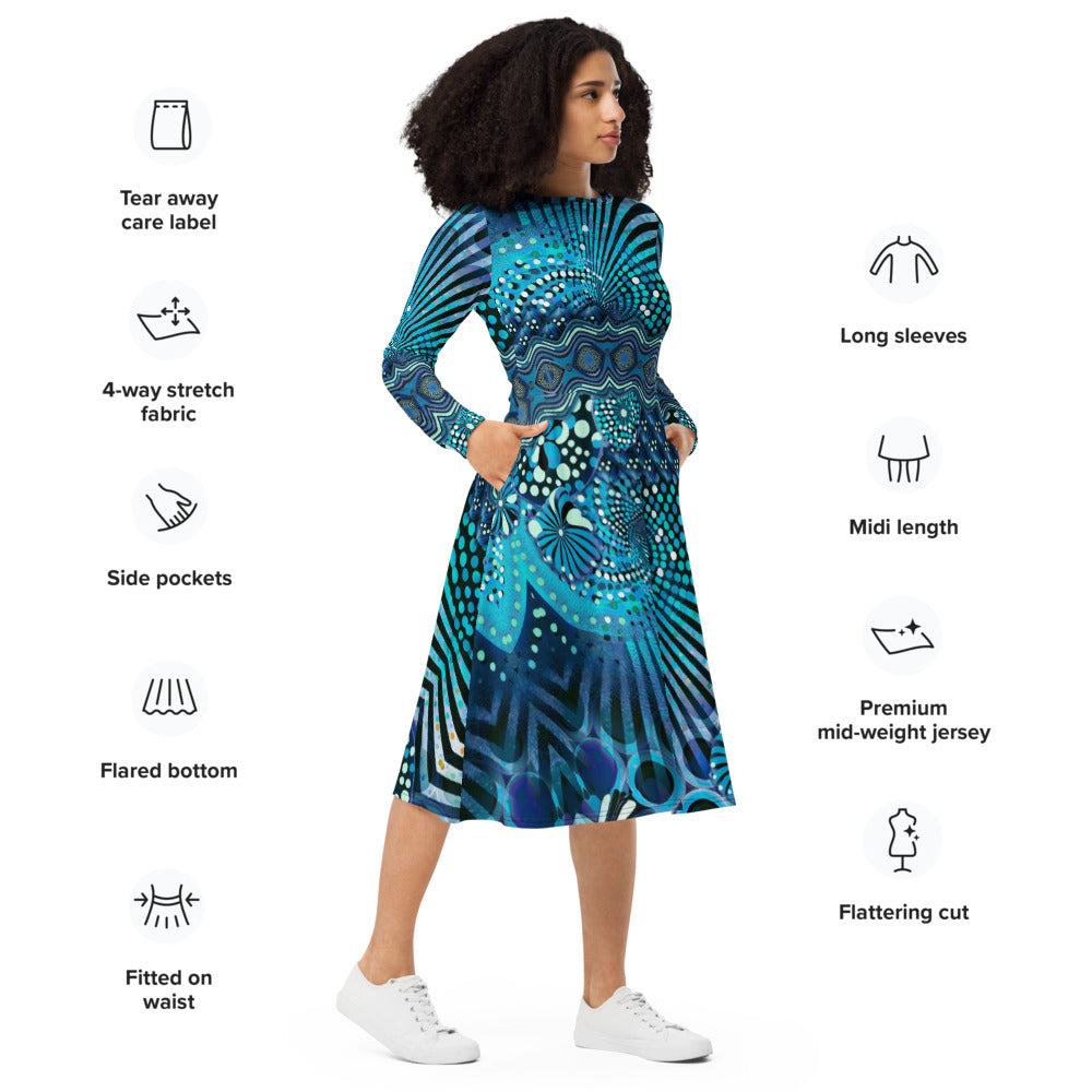 All-over print long sleeve midi dress 9kl4oud