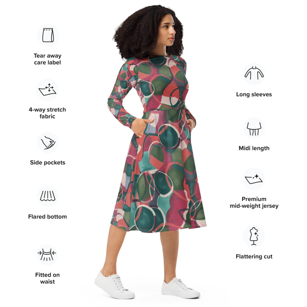 All-over print long sleeve midi dress 269kl2