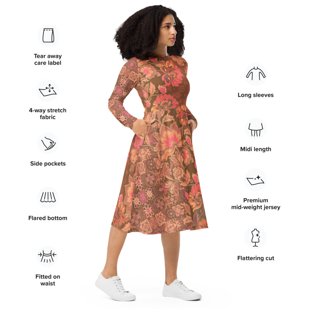 All-over print long sleeve midi dress 282kl6