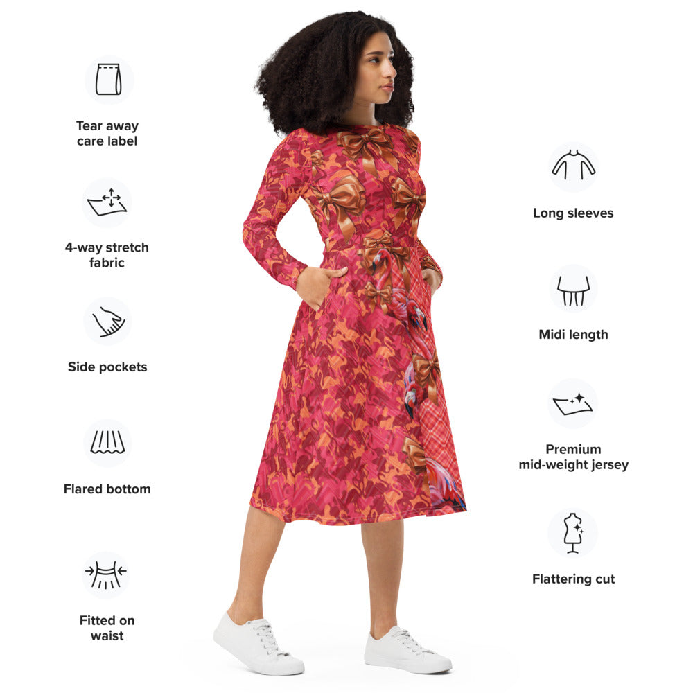 All-over print long sleeve midi dress 294C5