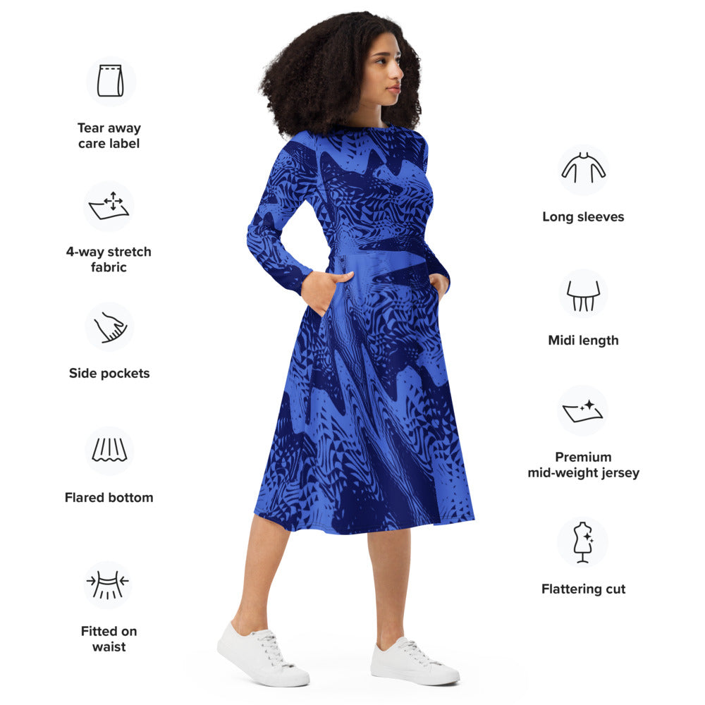 All-over print long sleeve midi dress Linde 1ikl3