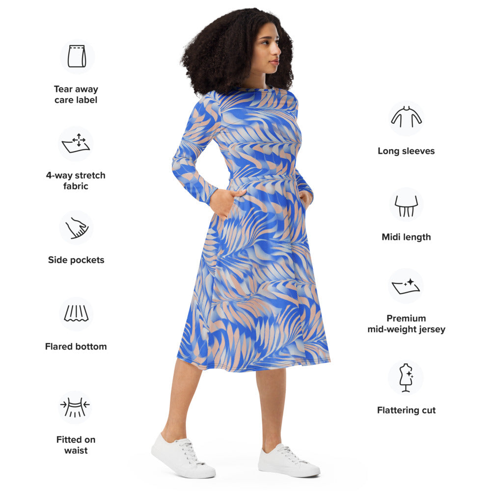 All-over print long sleeve midi dress 320kl6