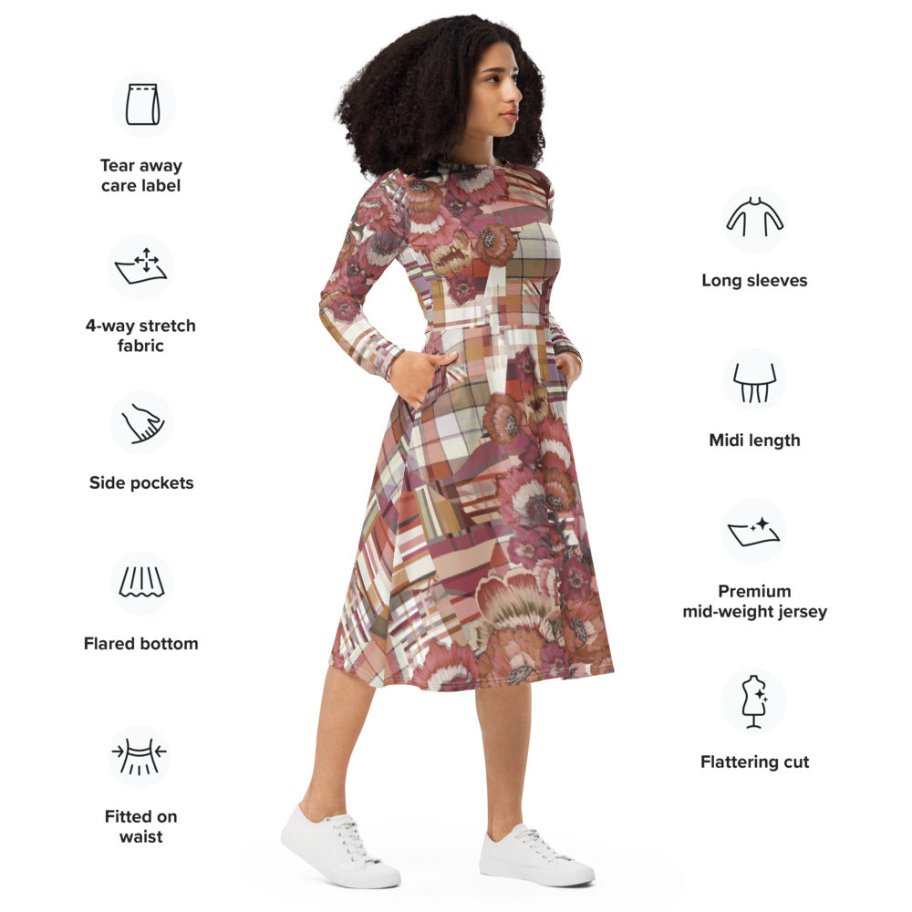 All-over print long sleeve midi dress 331kl5