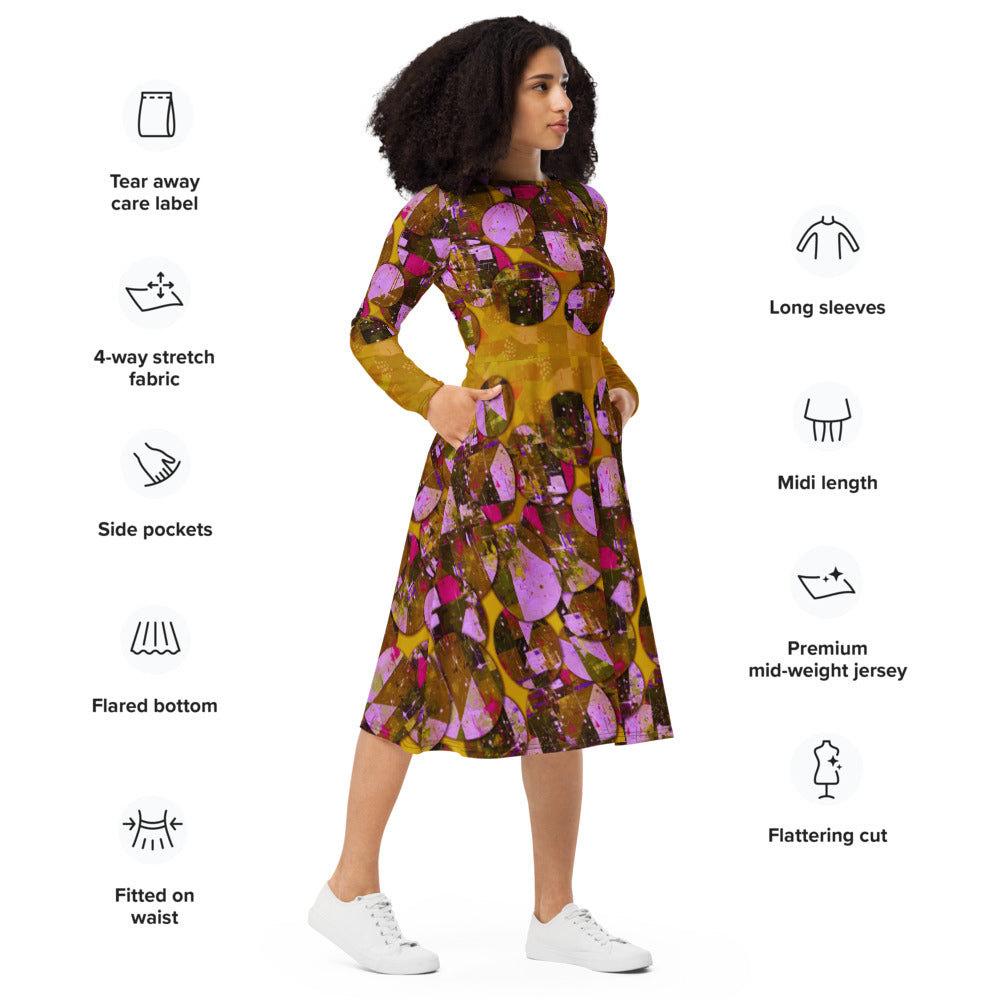 All-over print long sleeve midi dress 348kl3
