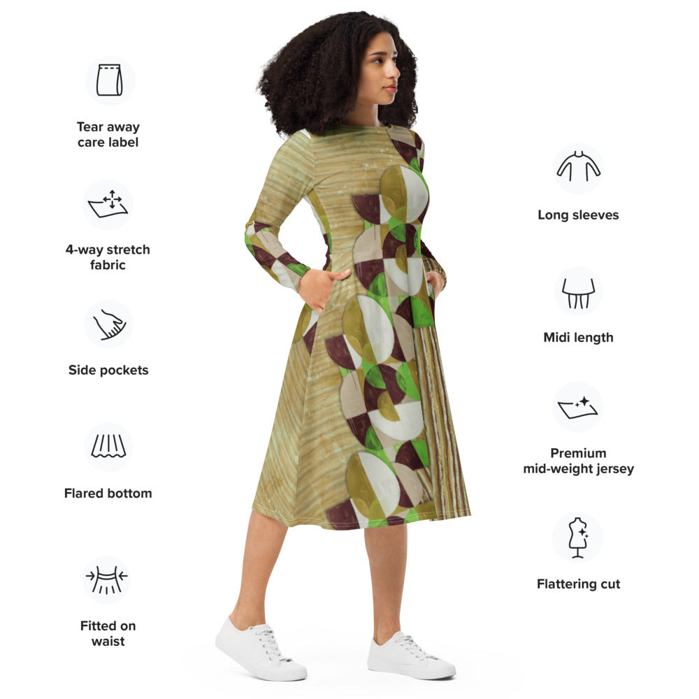 All-over print long sleeve midi dress 351kl2