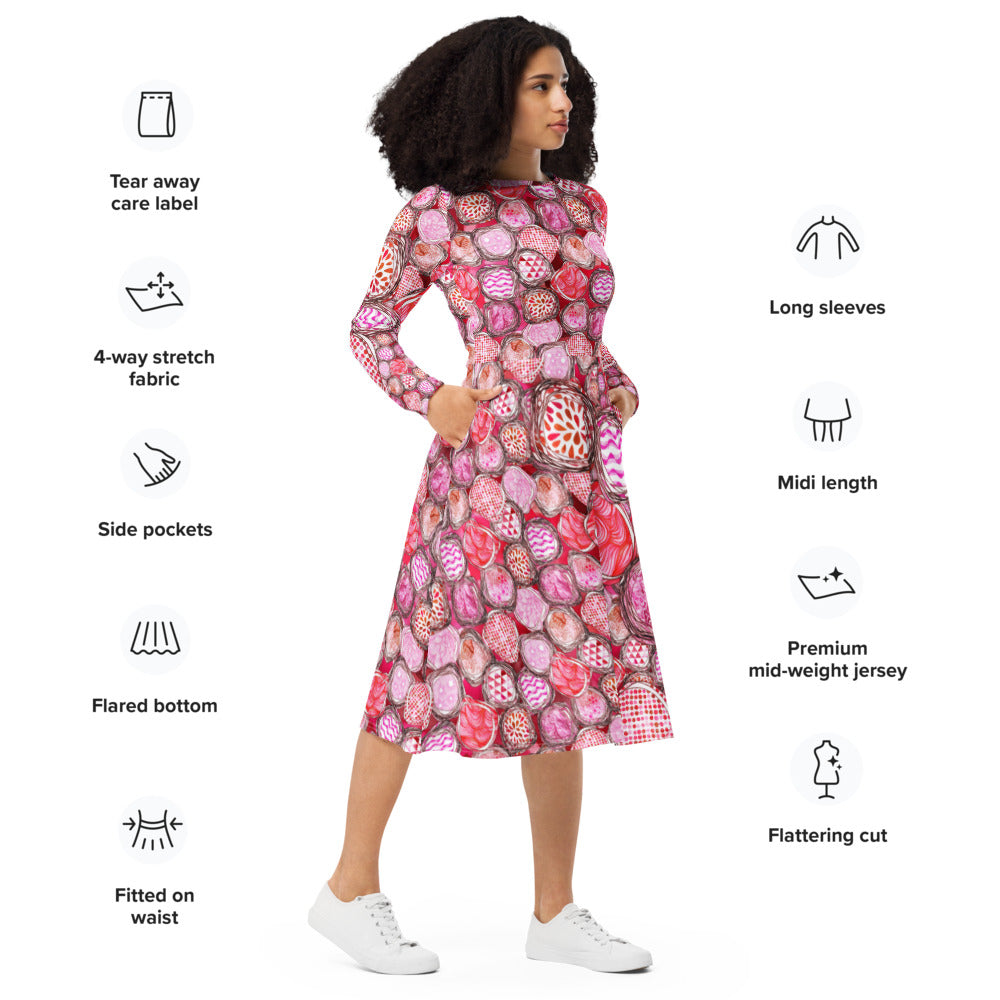 All-over print long sleeve midi dress 353kl2