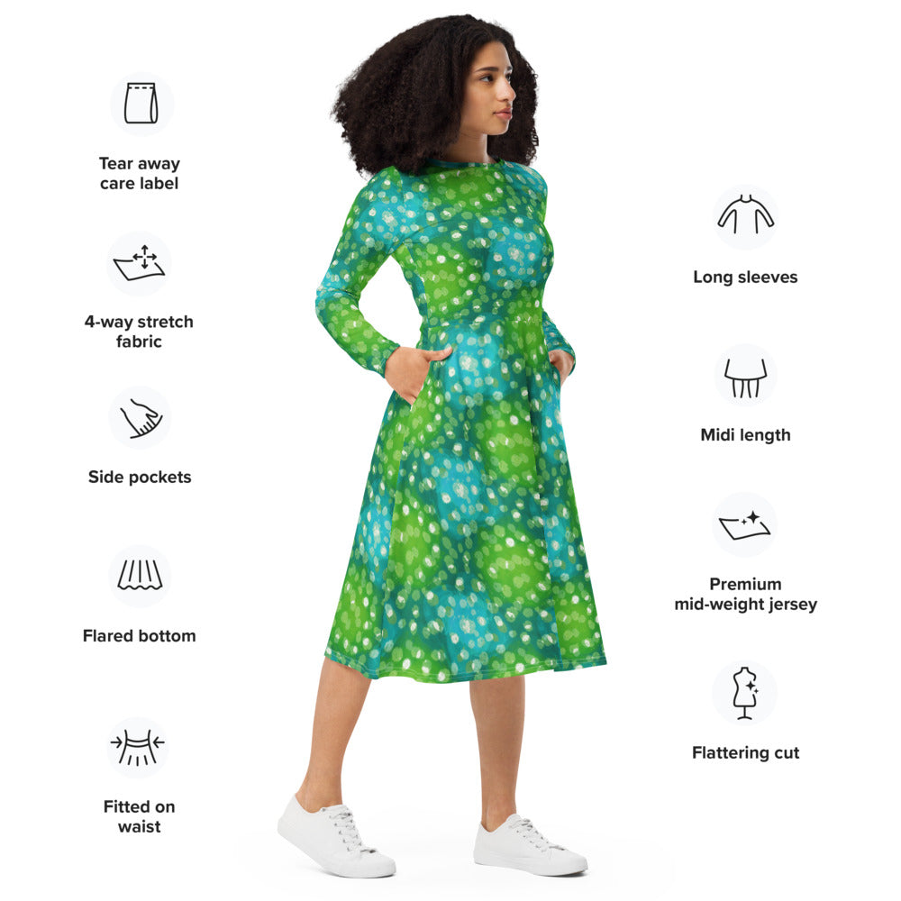 All-over print long sleeve midi dress 355Bkl3b