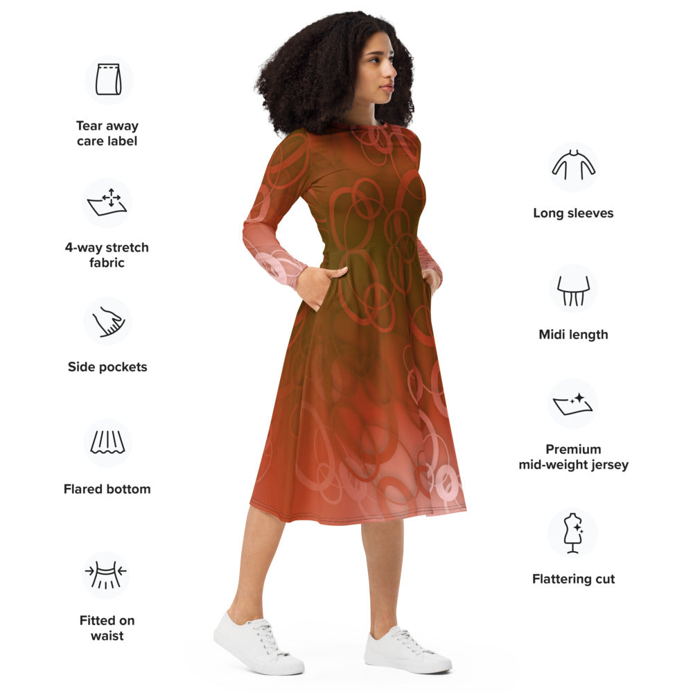 All-over print long sleeve midi dress 359kl2