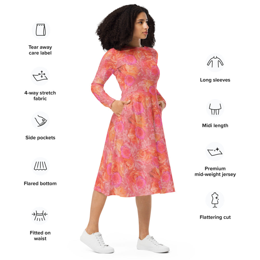 All-over print long sleeve midi dress 361kl1
