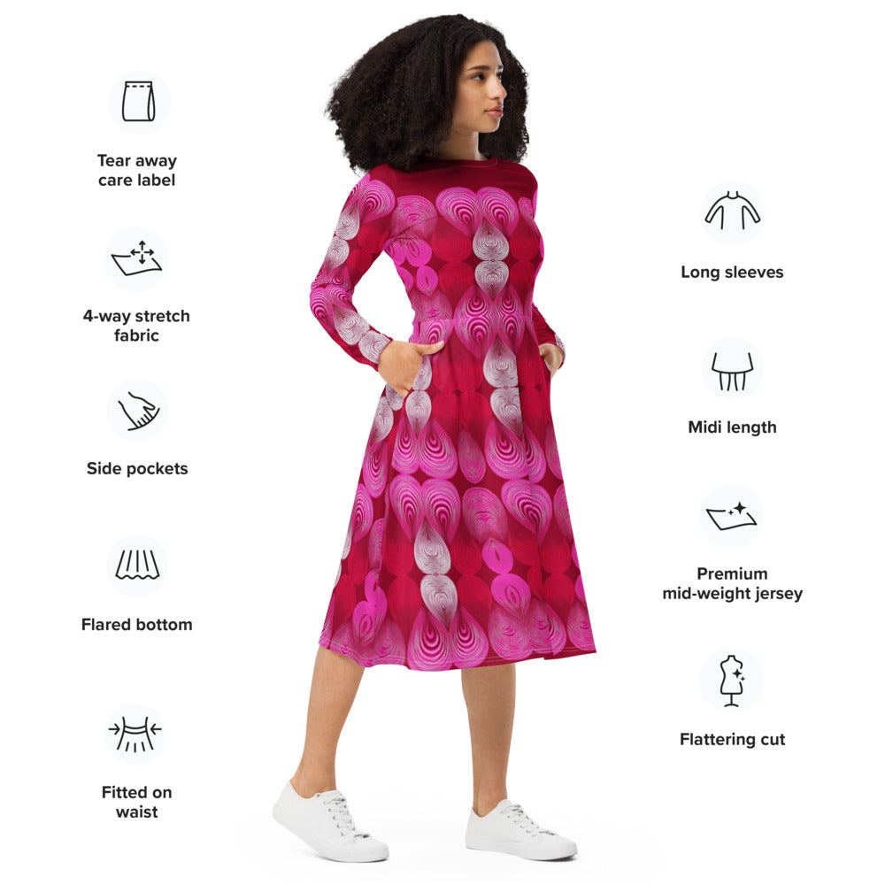 All-over print long sleeve midi dress 362kl4