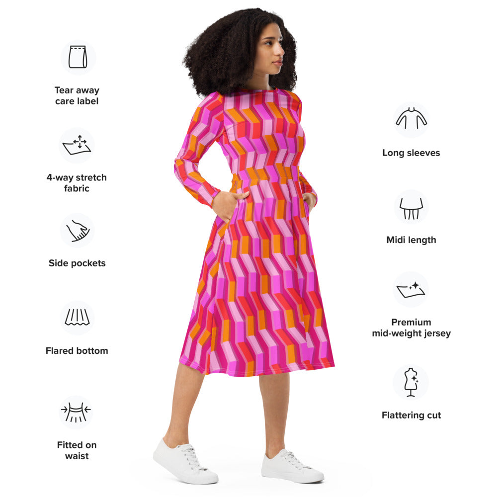 All-over print long sleeve midi dress 364kl1