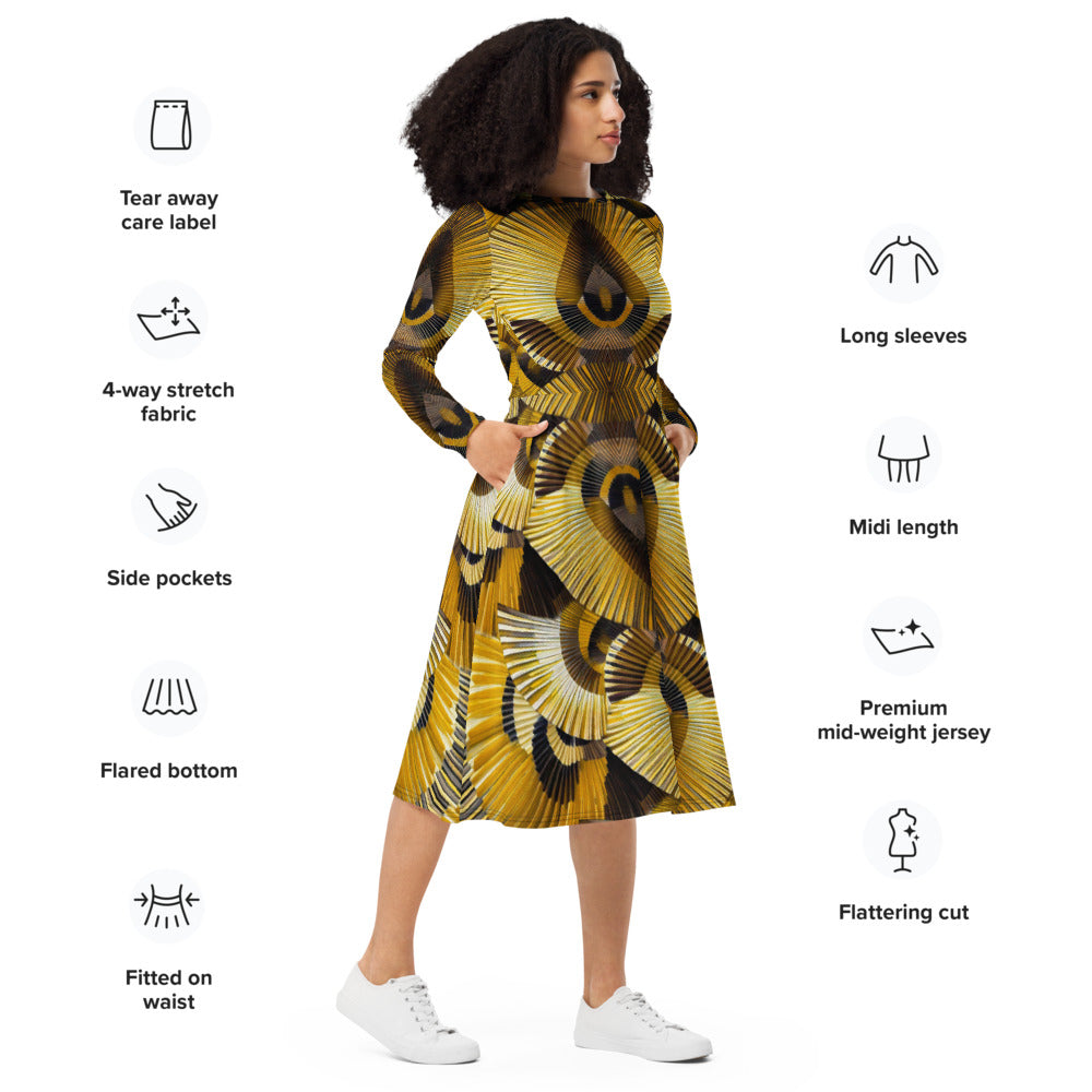 All-over print long sleeve midi dress 367kl1
