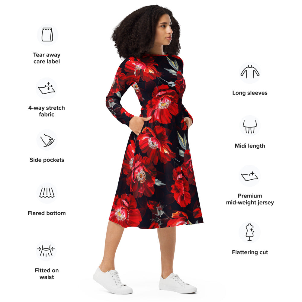 All-over print long sleeve midi dress 371kl1