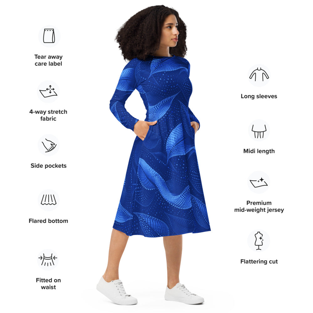 All-over print long sleeve midi dress 372kl5