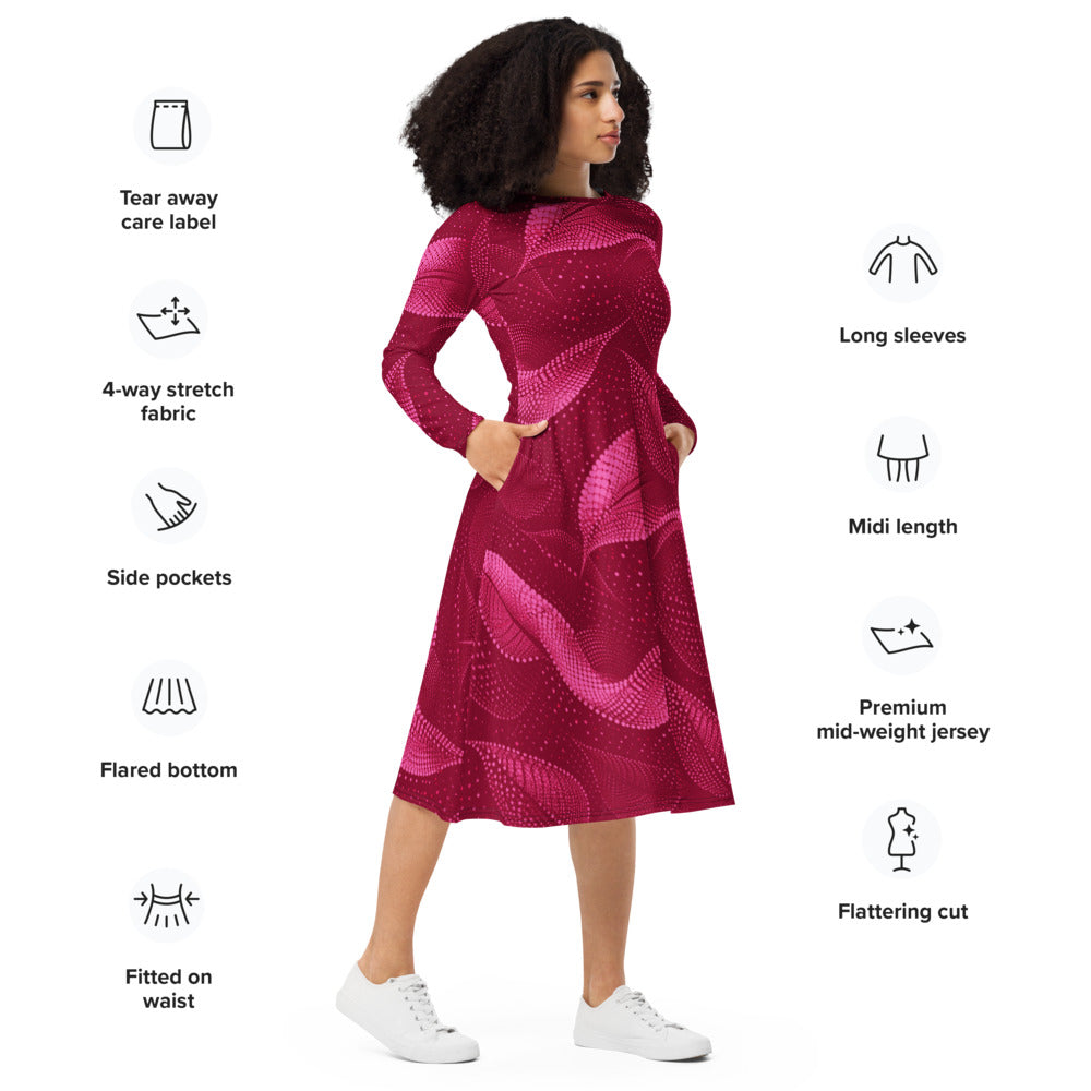 All-over print long sleeve midi dress 372kl4