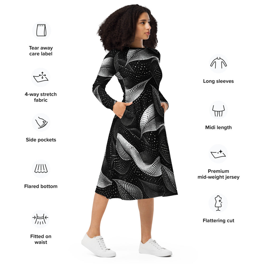 All-over print long sleeve midi dress 372kl1