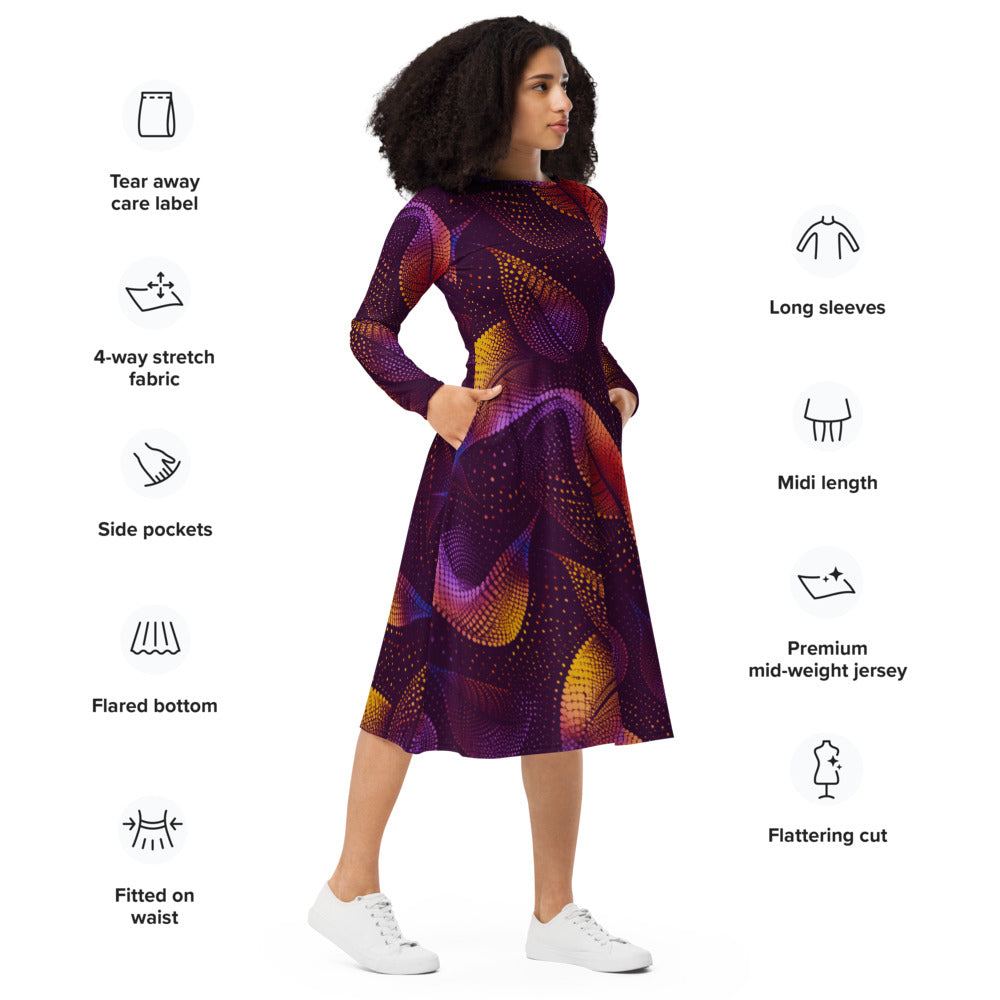 All-over print long sleeve midi dress Kn42kl10